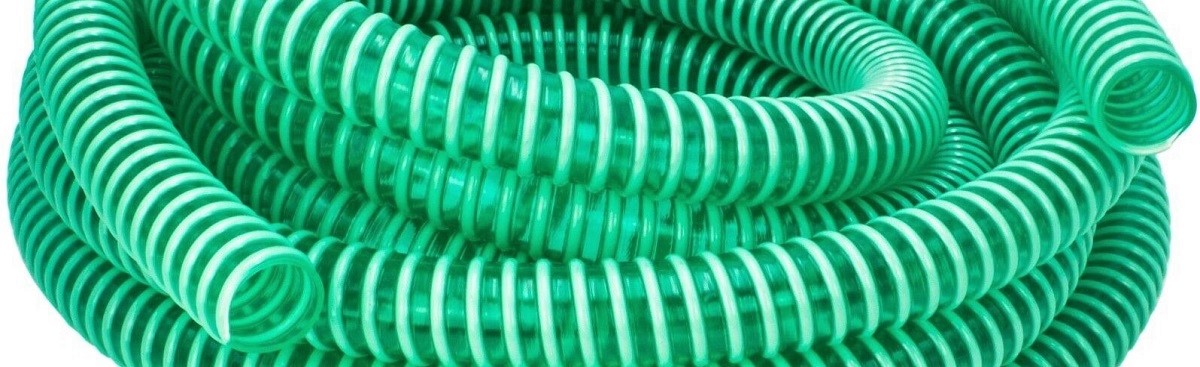 Druckschlauch grün mit Stützwendel verschiedene Größen METERWARE PVC Saug 