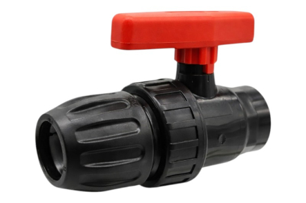 Preview: PP Kugelhahn mit Innengewinde für PE Druckrohre mit rotem Griff