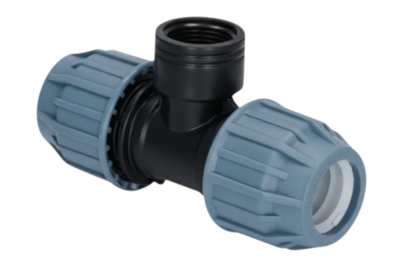 Preview: PP T-Stück mit Innengewinde - PP Klemmverbinder mit blauer Überwurfmutter