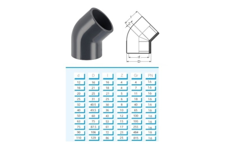Preview: PVC Winkel 45 Grad 50mm Klebemuffe