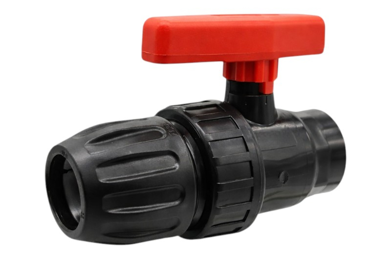 PP Kugelhahn mit Innengewinde für PE Druckrohre mit rotem Griff