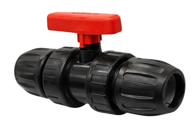 PP Kugelhahn für PE Druckrohre mit rotem Griff