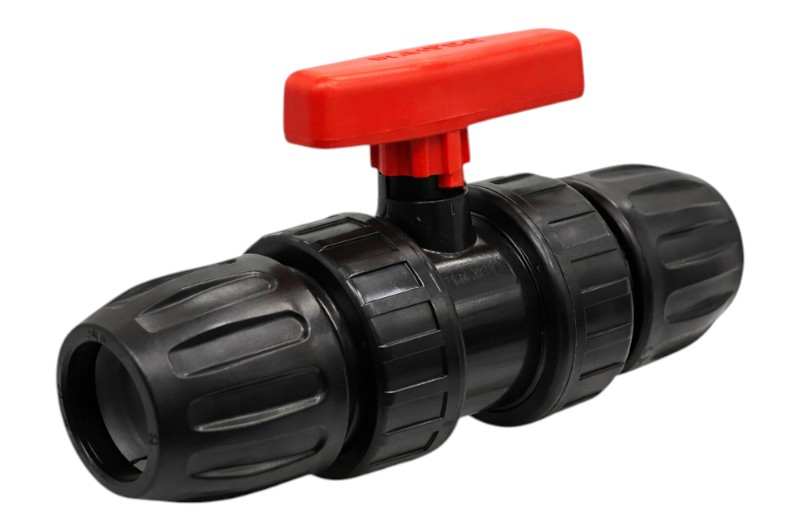 PP Kugelhahn für PE Druckrohre mit rotem Griff